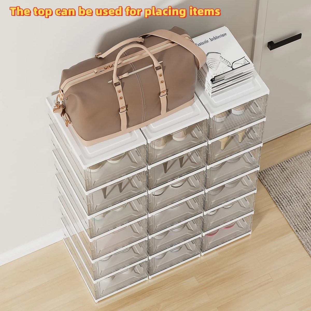 Clear Handbag Storage Box 6-Layers Capacity Foldable Bag Organizer