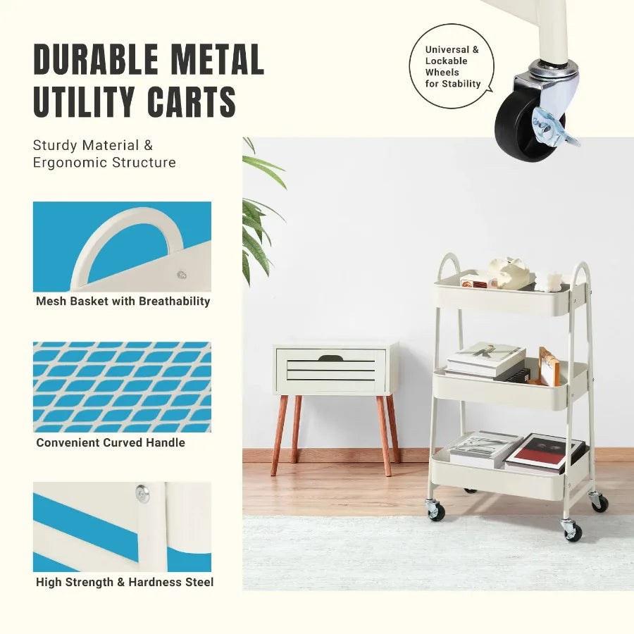 Portable 3-Tier Utility Cart  for Home Office