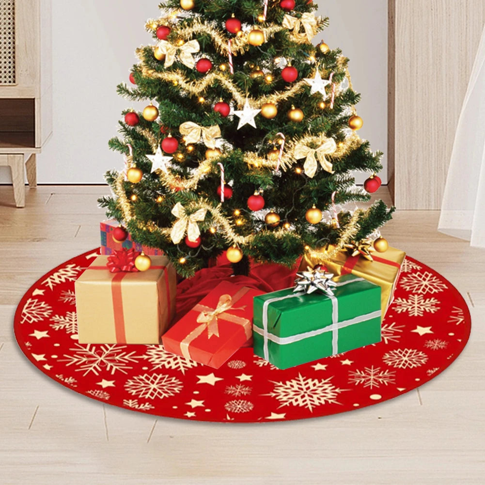 Round Christmas Tree Bottom Decor Mat (35.4") – Snowflake Pattern Printed Pad for Indoor and Outdoor Xmas Decoration