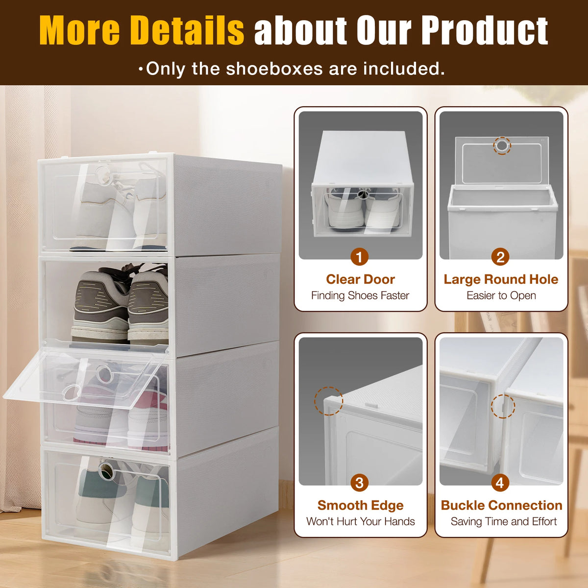 Transparent Foldable Shoe Organizer Bins 24PCS