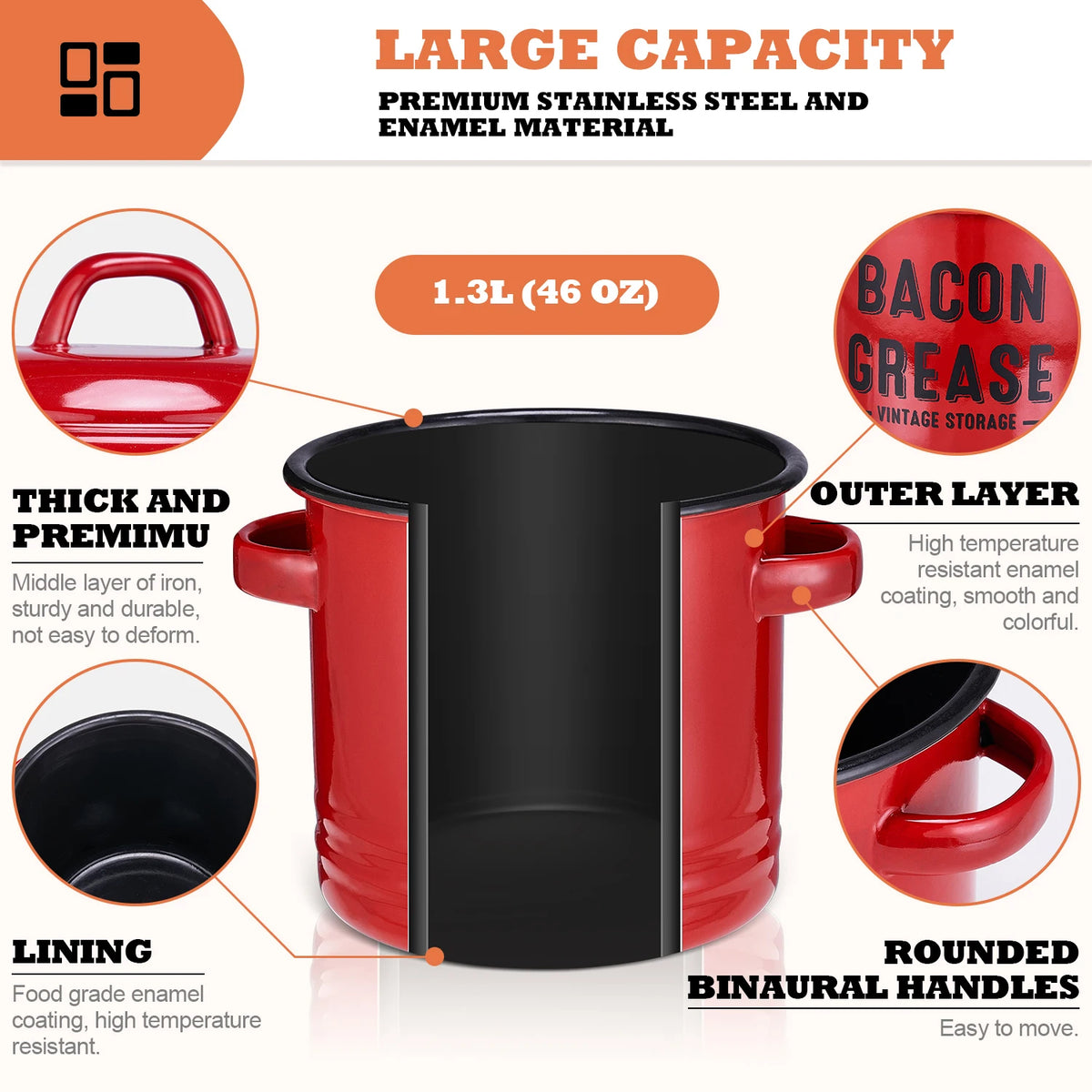 Bacon Grease Container with Fine Mesh Strainer 46oz