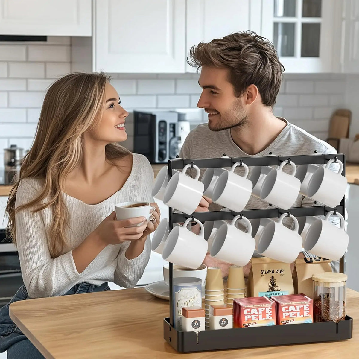 Mug Tree Holder Rack with Coffee Pod Storage &amp; Movable Hooks