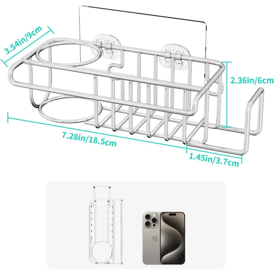 4-in-1 Sink Caddy Sponge Holder Stainless Steel Kitchen Brush Organizer