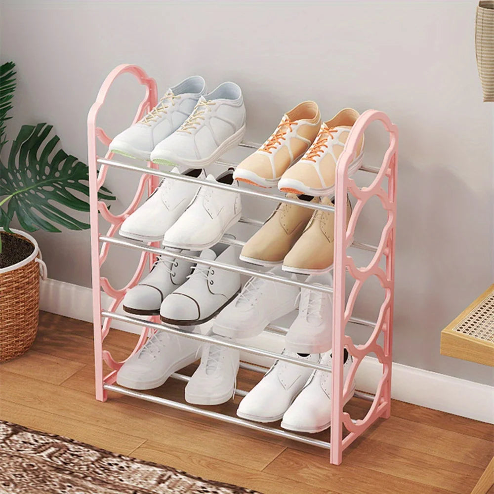4-Tier Stainless Steel Shoe Rack Organizer Closet Shelf for Entryway Storage (Black)