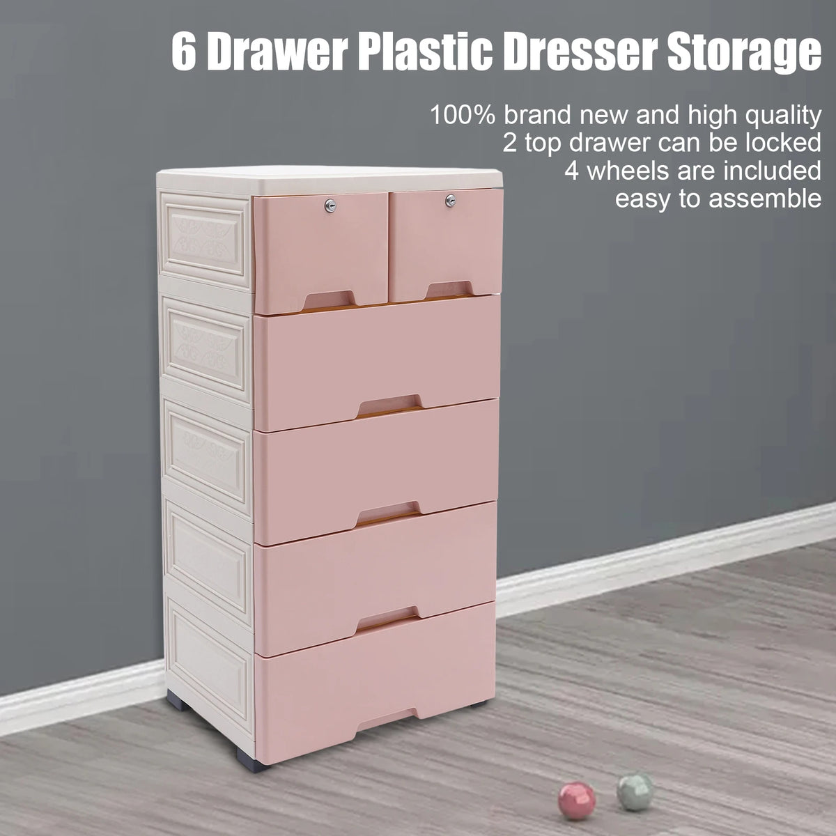 6-Drawer Plastic Closet Organizer Unit for Clothes Toys (Pink)