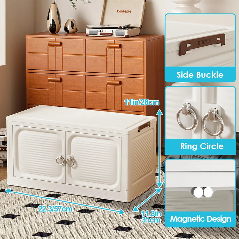 Stackable Closet Organizer 2-Tier with Wheels Large Capacity Storage Box (White)