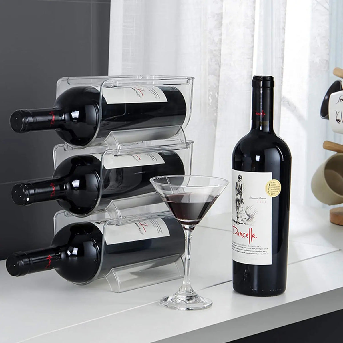 Clear Modular Beverage Stacking Holder Universal Wine &amp; Water Bottle Storage Rack