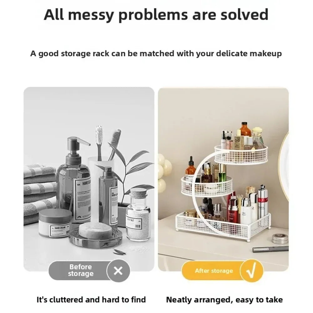 Metal Cosmetic Organizer for Dresser Multi-layer Makeup Storage Rack (Black)