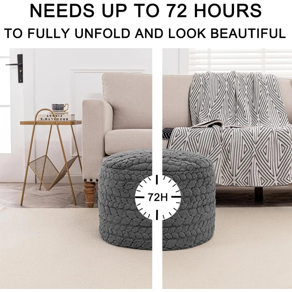 Boho Round Pouf Ottoman for Home Decor (Gray)