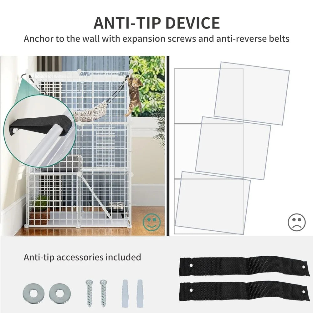 4-Tier Large Cat Cage Playpen Metal Wire Enclosure with Hammock (White)