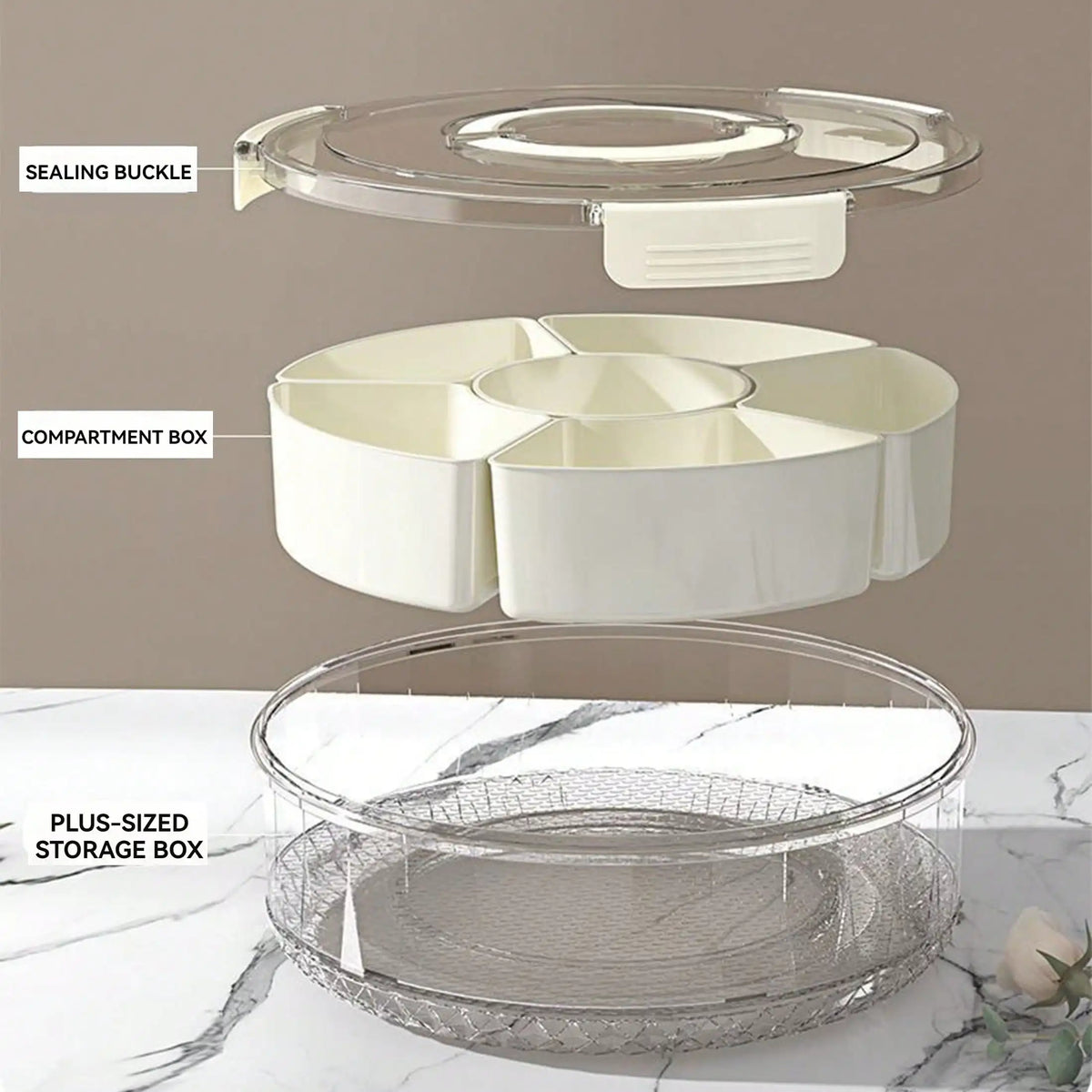 Rotating Divided Serving Tray with Lid &amp; Handle