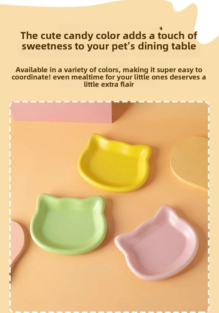 Ergonomic Dwarf Cat Food Plate Low-Profile Dish for Flat-Faced Cats (Yellow)