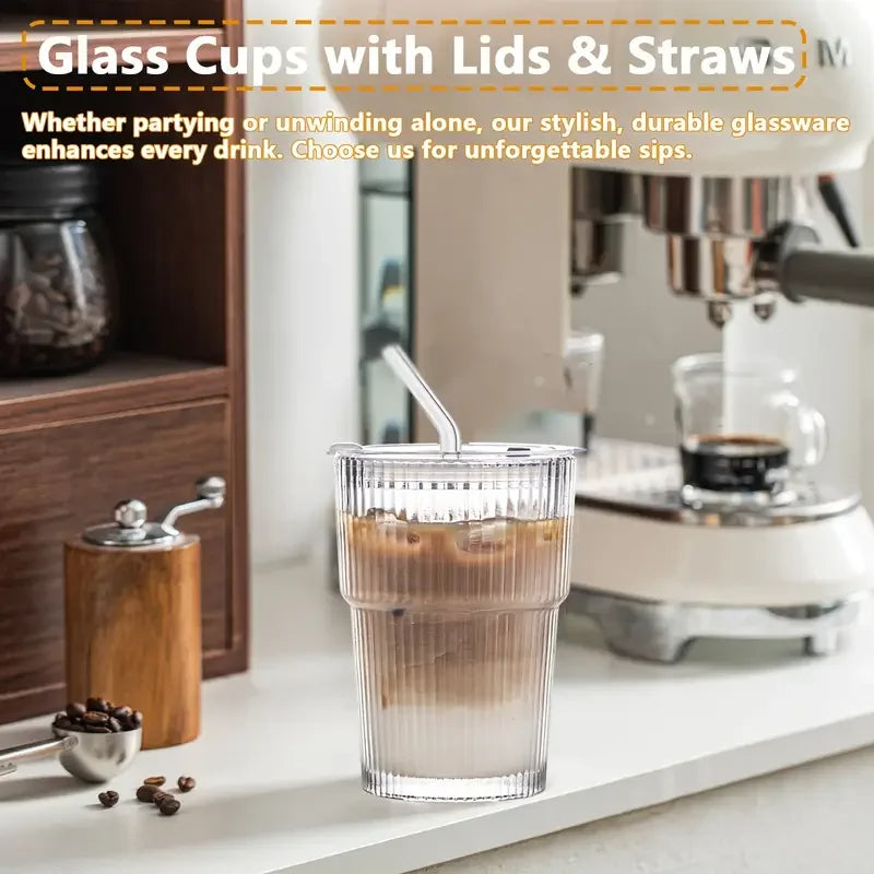 Reusable Iced Coffee Cups 12oz with Lid Straw Set of 6