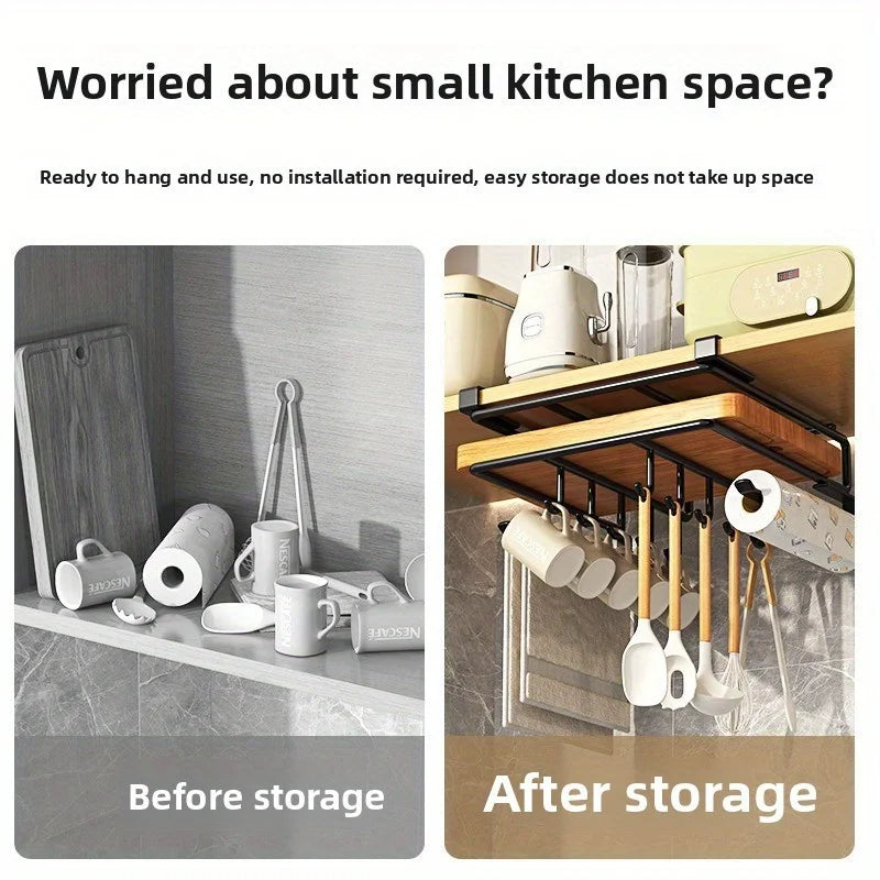 Kitchen Hanging Organizer with Hooks Pot Pan Lid Holder Paper Towel Rack