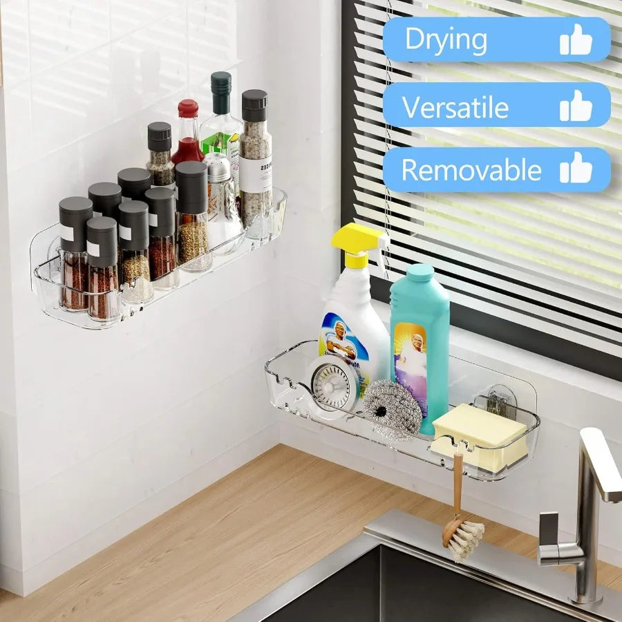 Acrylic Wall Mounted Shower Caddy No-Drill Adhesive Bathroom Shelf Organizer