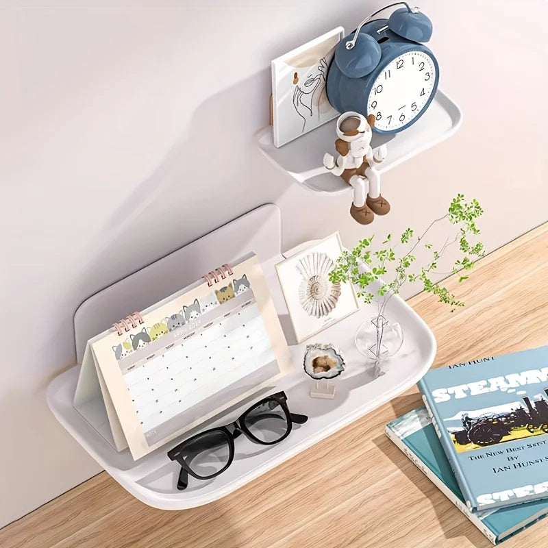 Wall-Mounted Plastic Storage Shelf, 27-Inch Hole-Free Organizer with Multi Compartments for Bathroom &amp; Office
