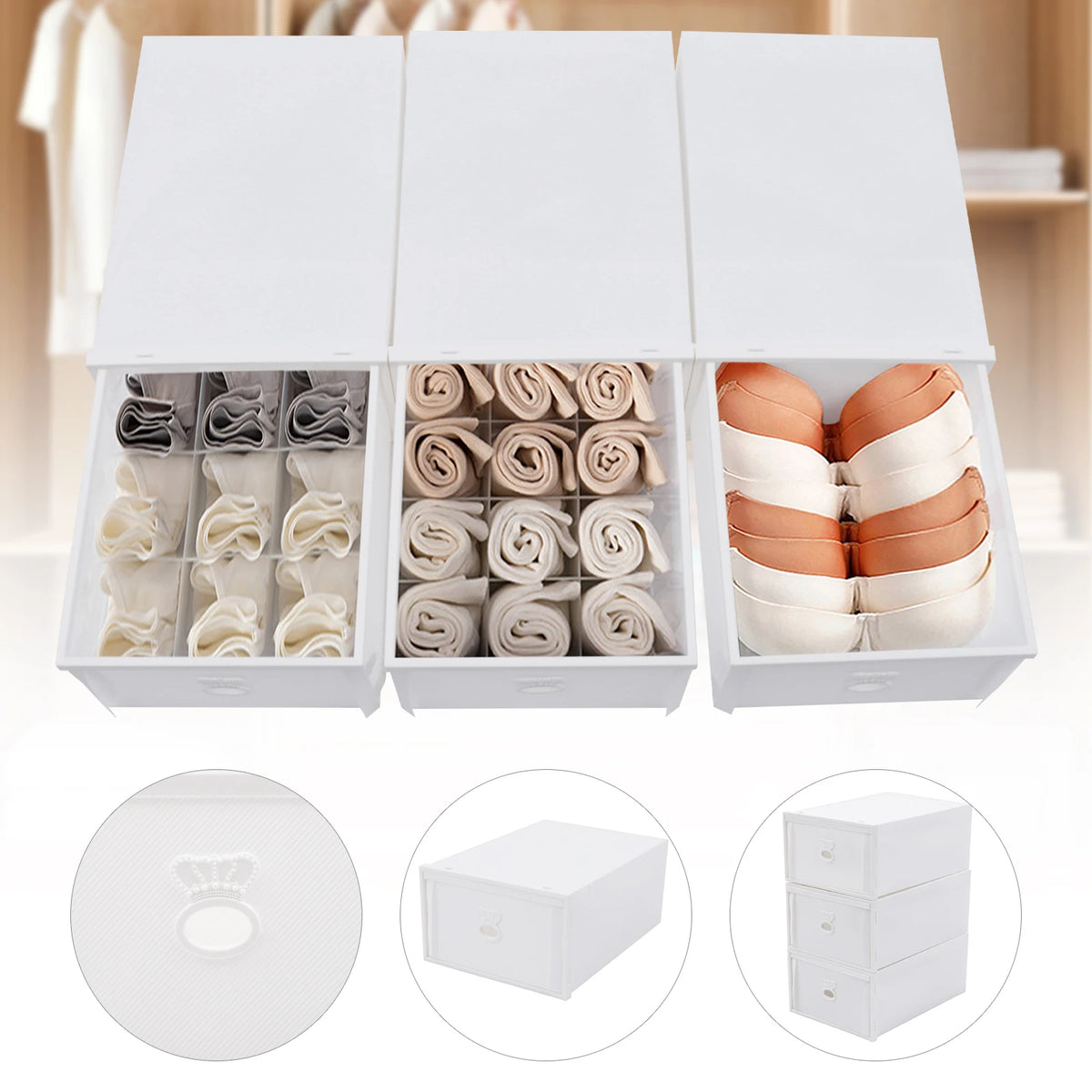 Bedroom Storage Box with Compartments (White)