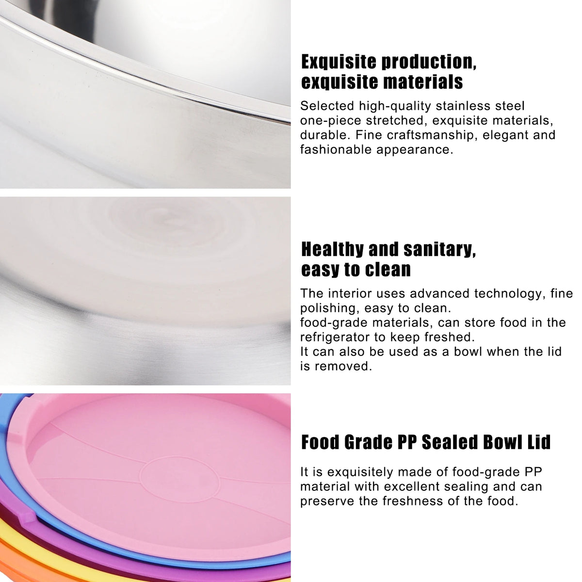 Food Storage Bowls 5-Piece Stainless Steel Set with Lids