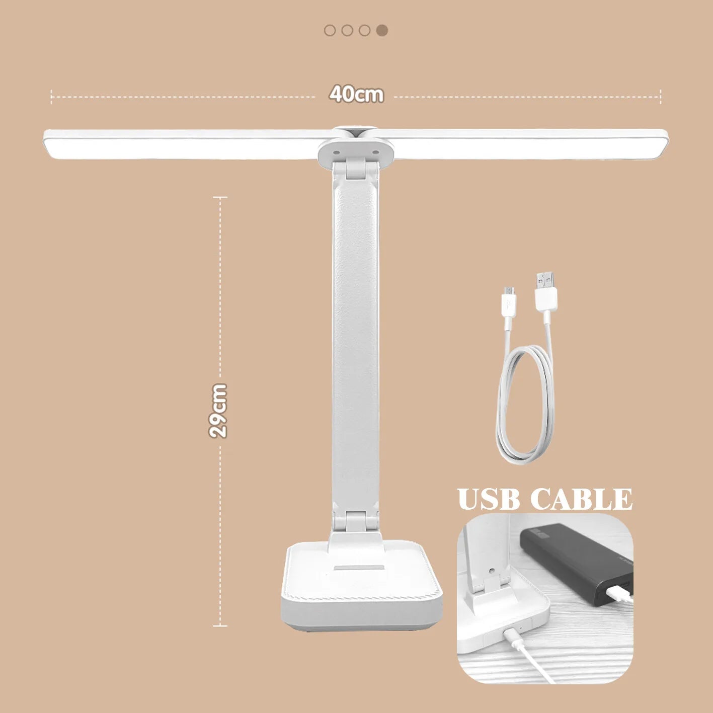 LED Desk Lamp 3 Levels Dimmable Touch Night Light USB Rechargeable Foldable Table Lamp for Bedroom Bedside (White)