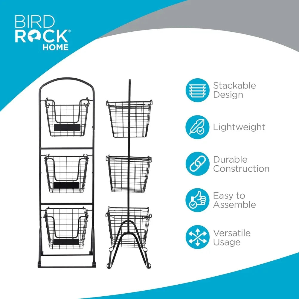 Wire Market Basket Stand 3-Tier with Chalk Labels