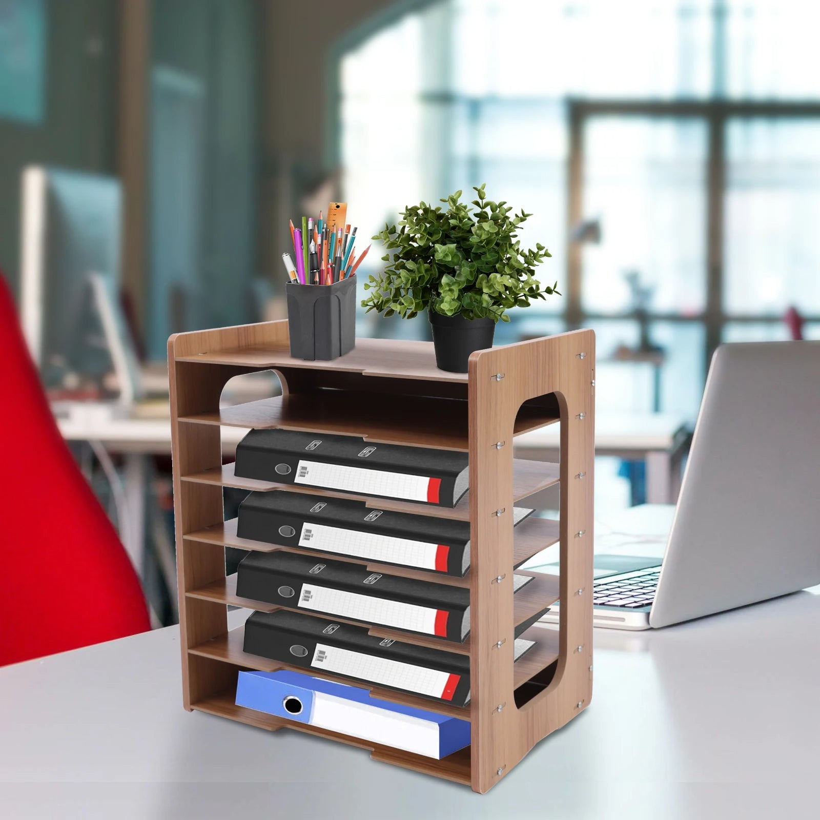 Wooden 7-Tier Office Desk Organizer Document Magazine Storage Stand