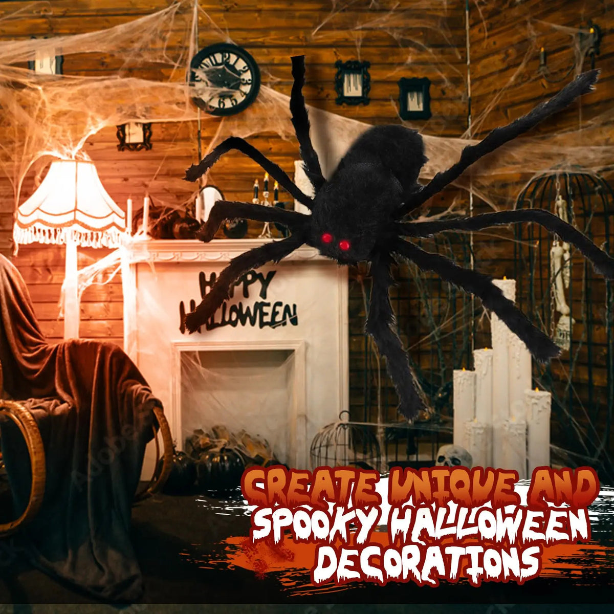 6.6 FT Giant Halloween Spider Decoration – Large Furry Indoor &amp; Outdoor Party Prop