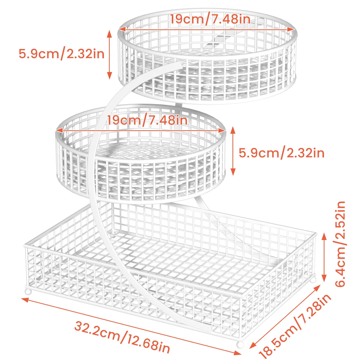 3-Tier Round Metal Storage Rack Cosmetic Organizer (White)