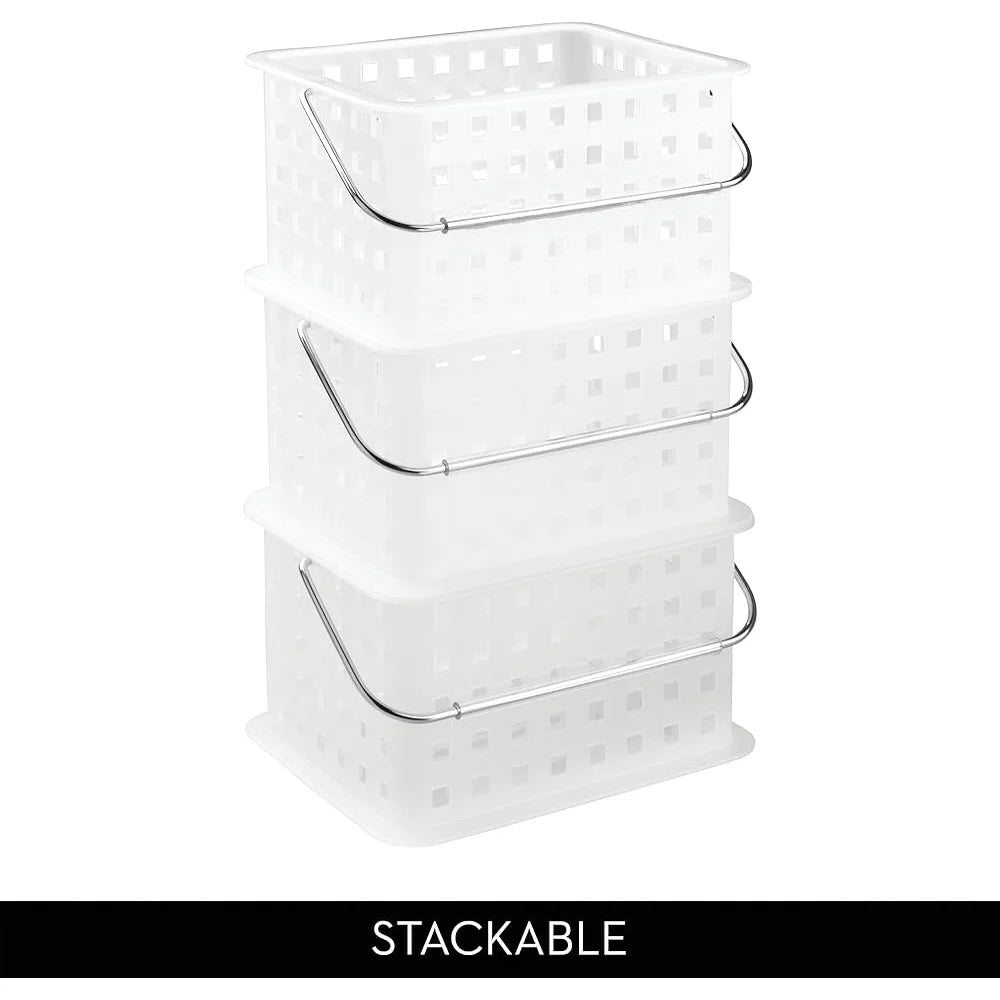 Plastic Storage Baskets Set of 3 with Handles for Bathroom Organization