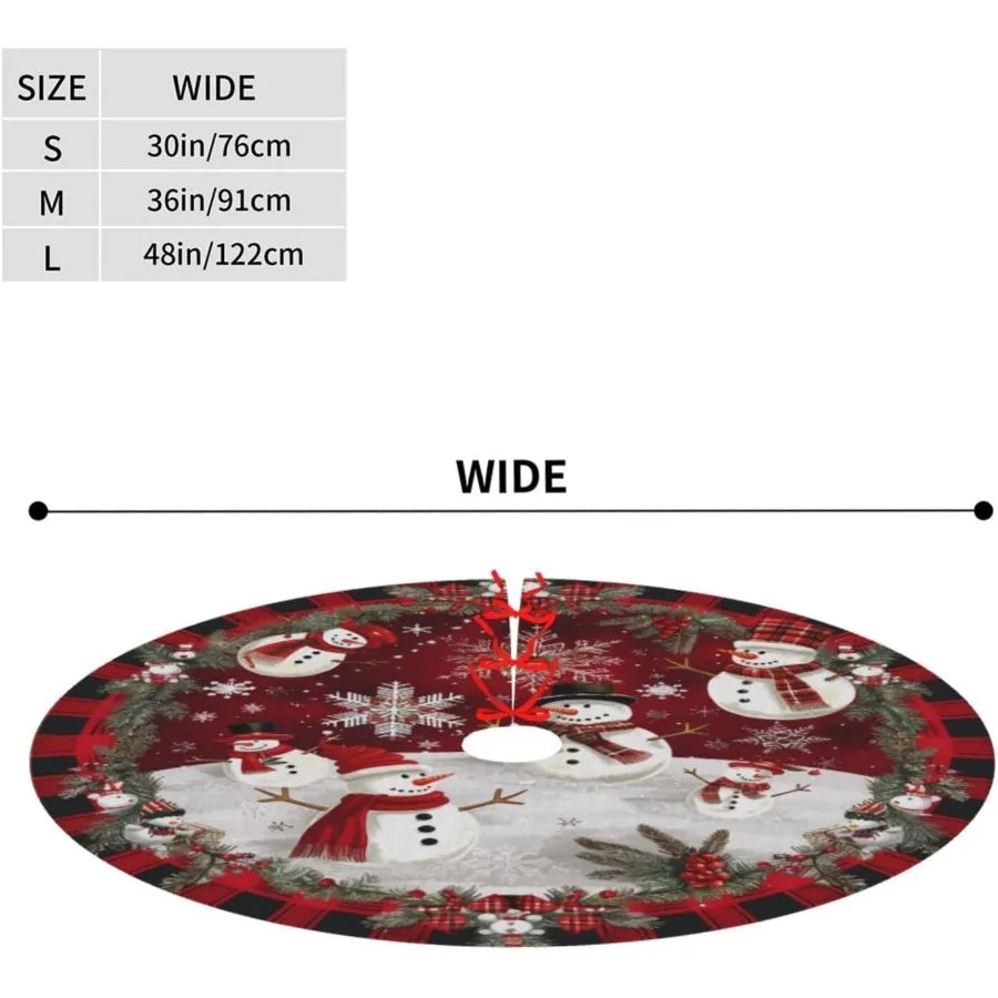 Snowman Christmas Tree Skirt 36 Inch – Farmhouse Style Holiday Decoration with Snowflake and Berry Design