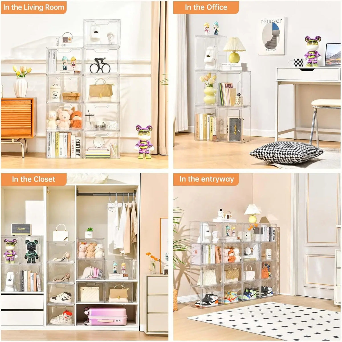 Clear Display Case 5-Pack for Purse Handbag Organization