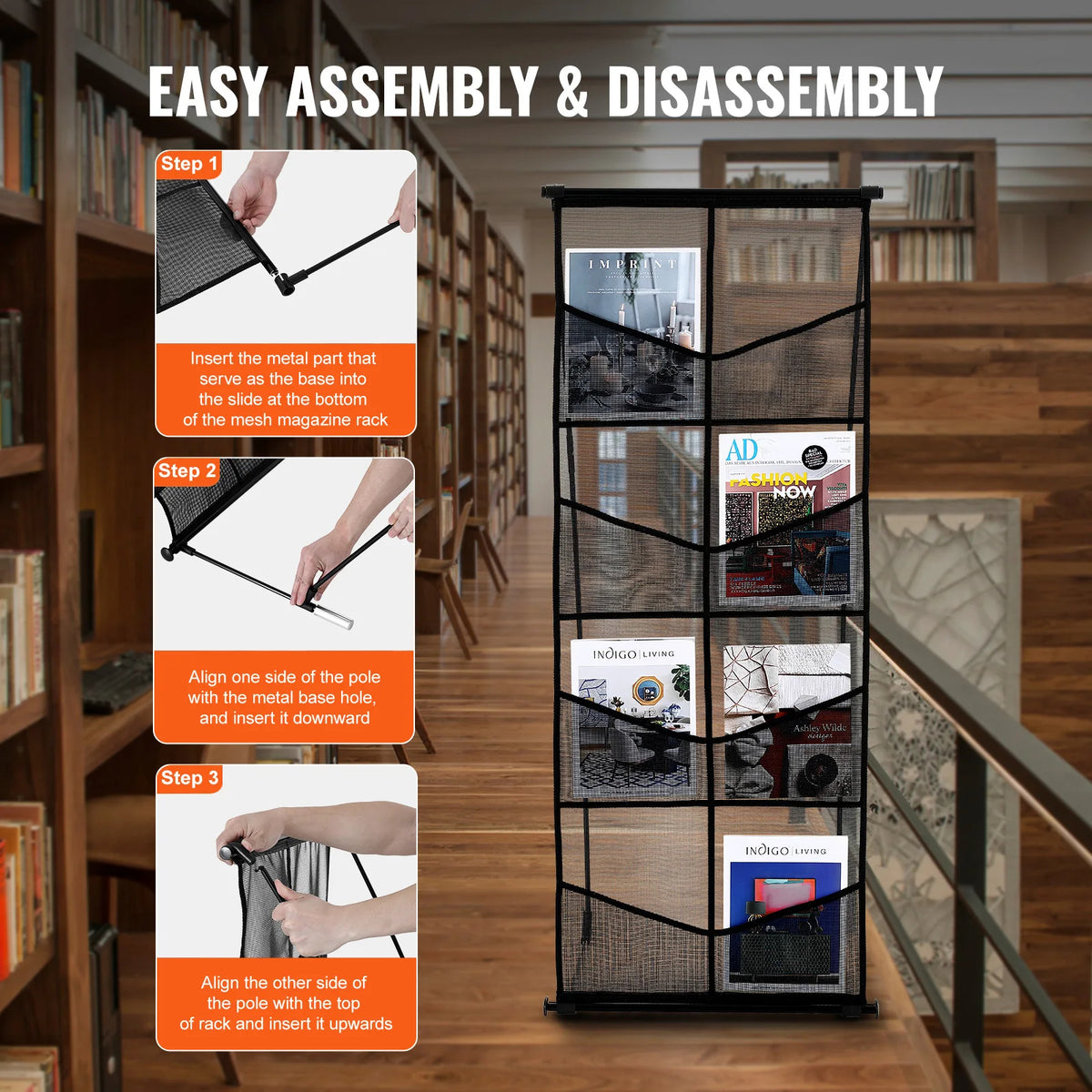 Floor Standing Brochure Holder 4-Tier 8-Pocket Magazine Holder