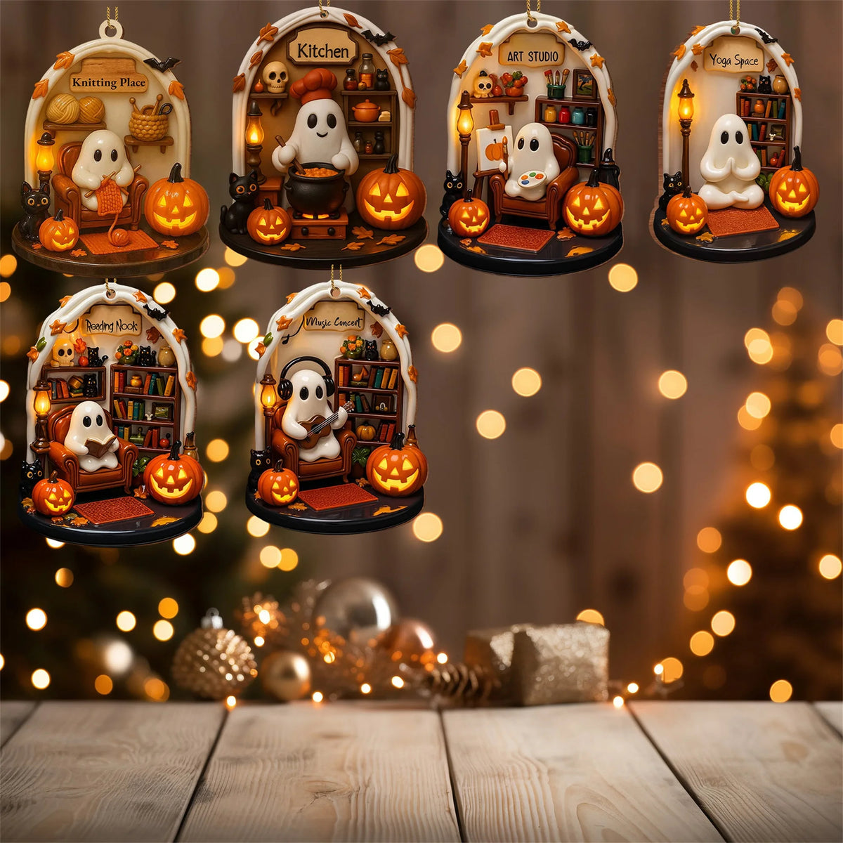 Spooky Halloween Ghosts Ornaments (6-Piece Set)