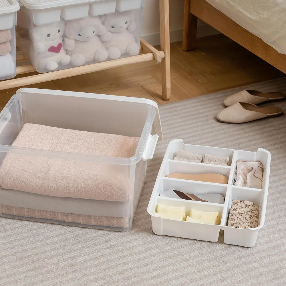 Stackable Toy Organizer 32QT with Building Baseplate Lid Tool Box Tray, 4-Pack