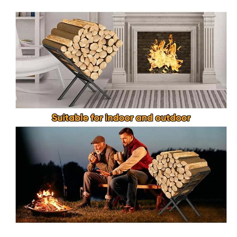 Heavy-Duty X-Shaped Firewood Rack – Outdoor Metal Log Stacker