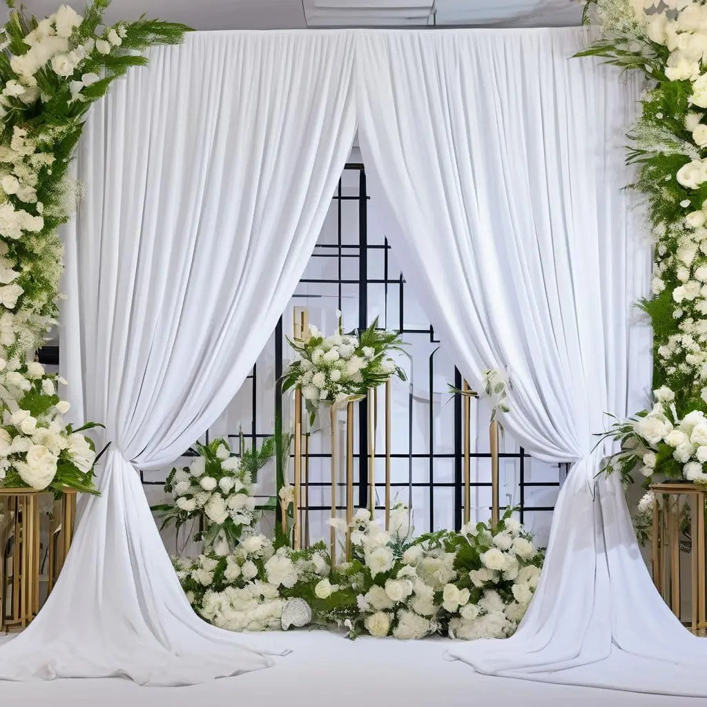 White Wrinkle-Free Wedding Backdrop Curtains 10x10ft