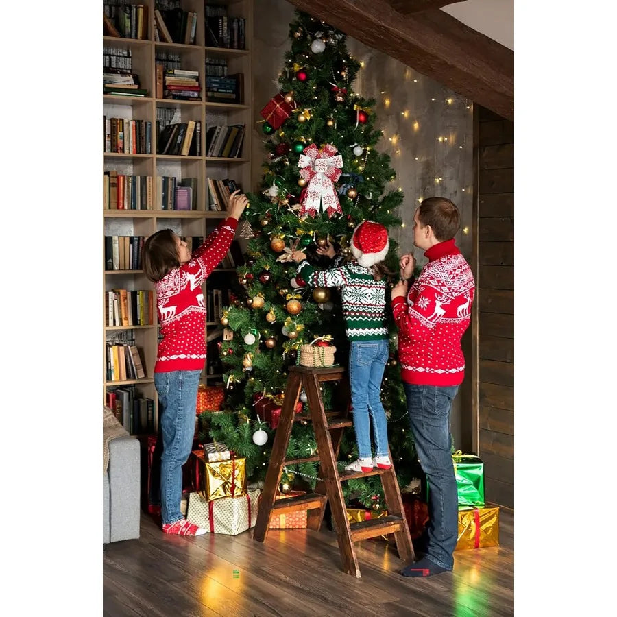 Glitter Red and White Burlap Christmas Bows (Set of 2) Snowflake Design Wreath