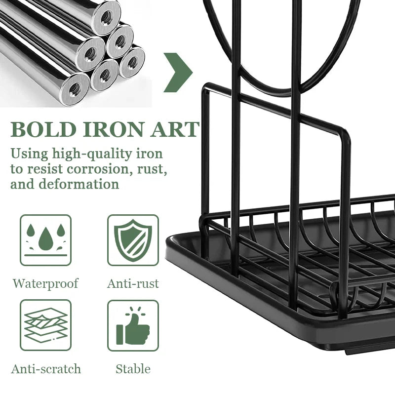 Double-Layer Dish Drainer with Utensil Holder for Kitchen Organization