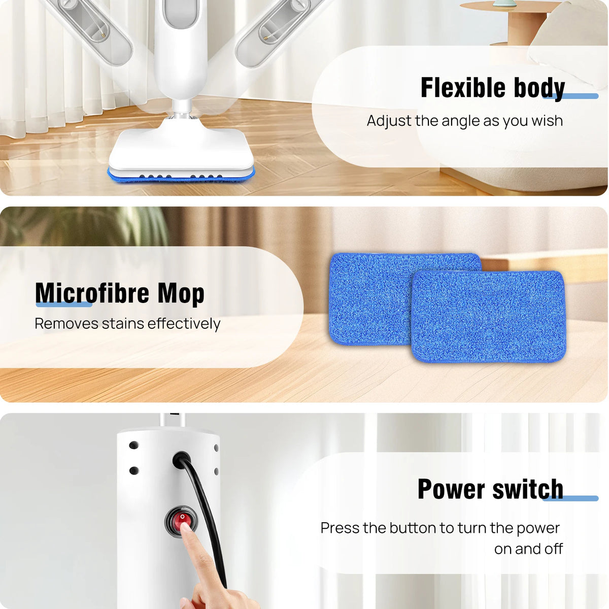 12-in-1 Electric Steam Mop 400ML Handheld Steam Cleaner for Floors