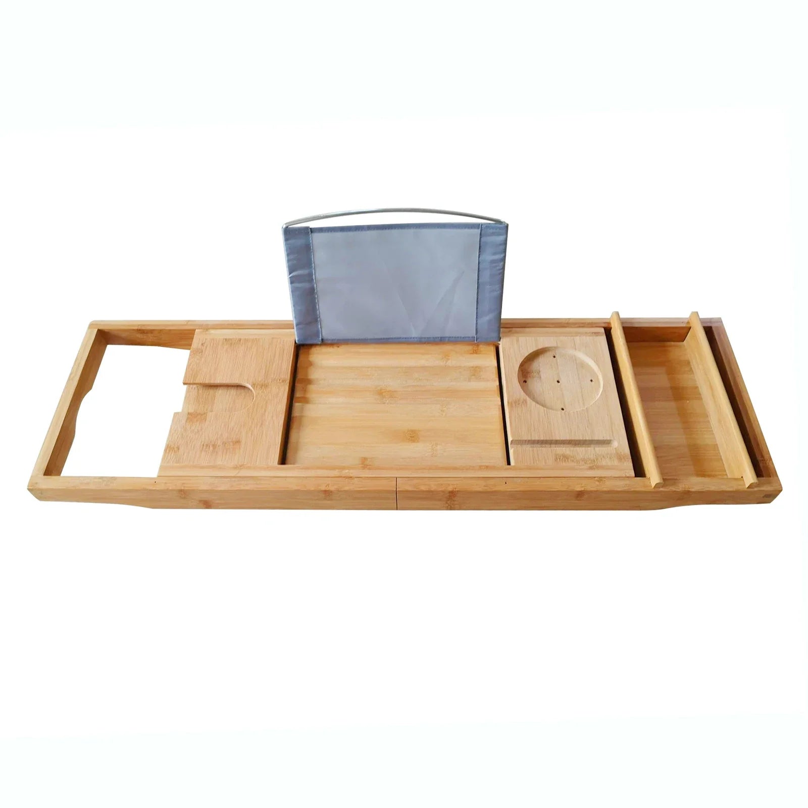 Adjustable Bamboo Bathtub Shelf Bath Board Organizer with Tablet Holder and Wine Glass Slot