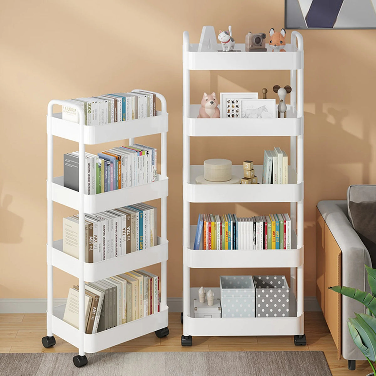 Heavy-Duty 5-Tier Rolling Utility Cart – Multi-Layer Mobile Organizer Shelf with Ergonomic Handle (White)