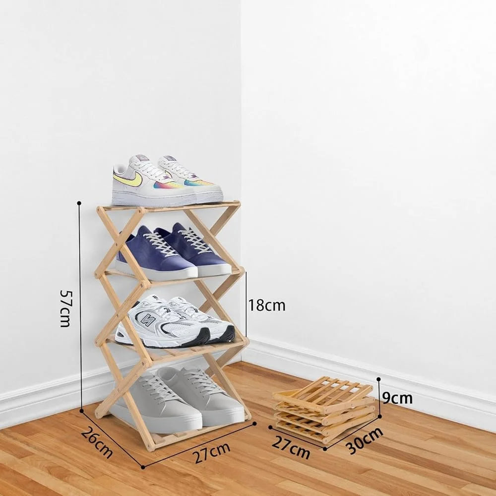 4-Tier Bamboo Shoe Rack Foldable Space Saving Organizer