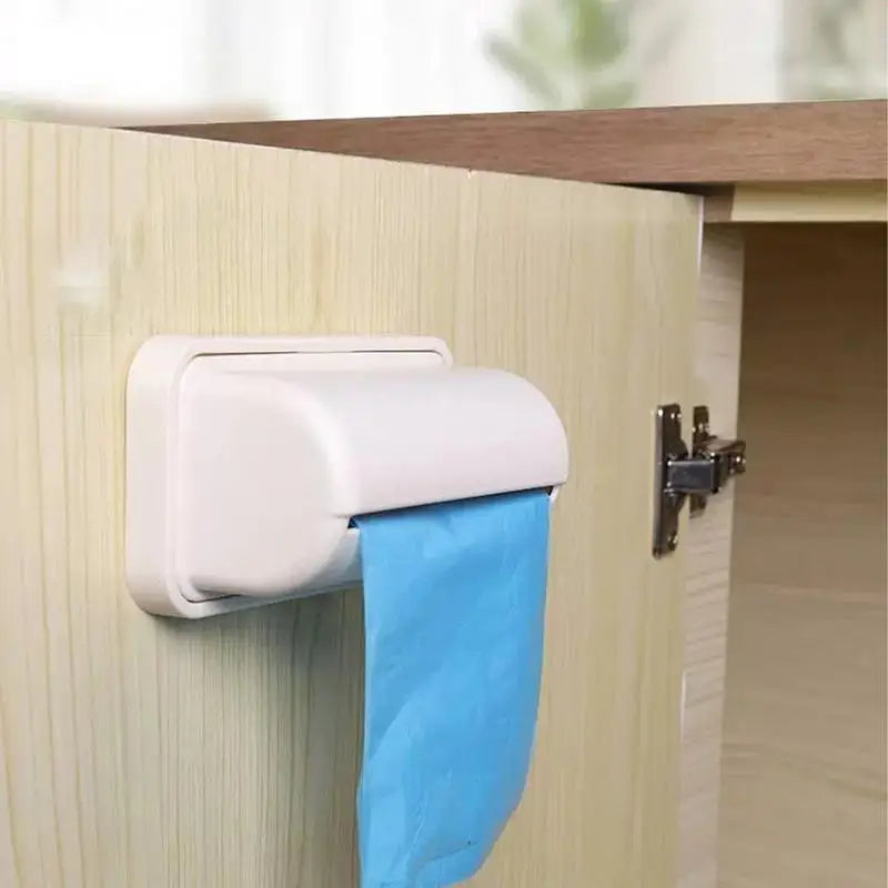 Wall Mounted Trash Bag Roll Holder Self-Adhesive Kitchen Garbage Film Storage (White)