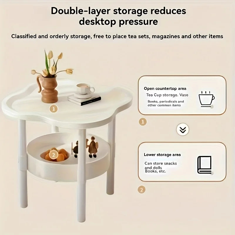 Stylish Modern Round Side Table with Storage Shelf Space-Saving and Lightweight (Coffee)