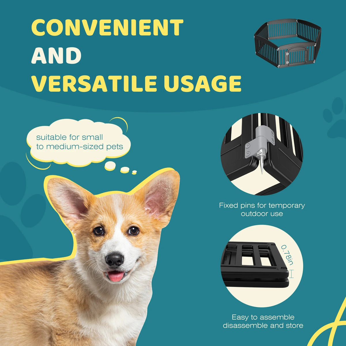 Plastic Dog Playpen, 6-Panel 24-Inch Expandable Durable Pet Fence (Black)