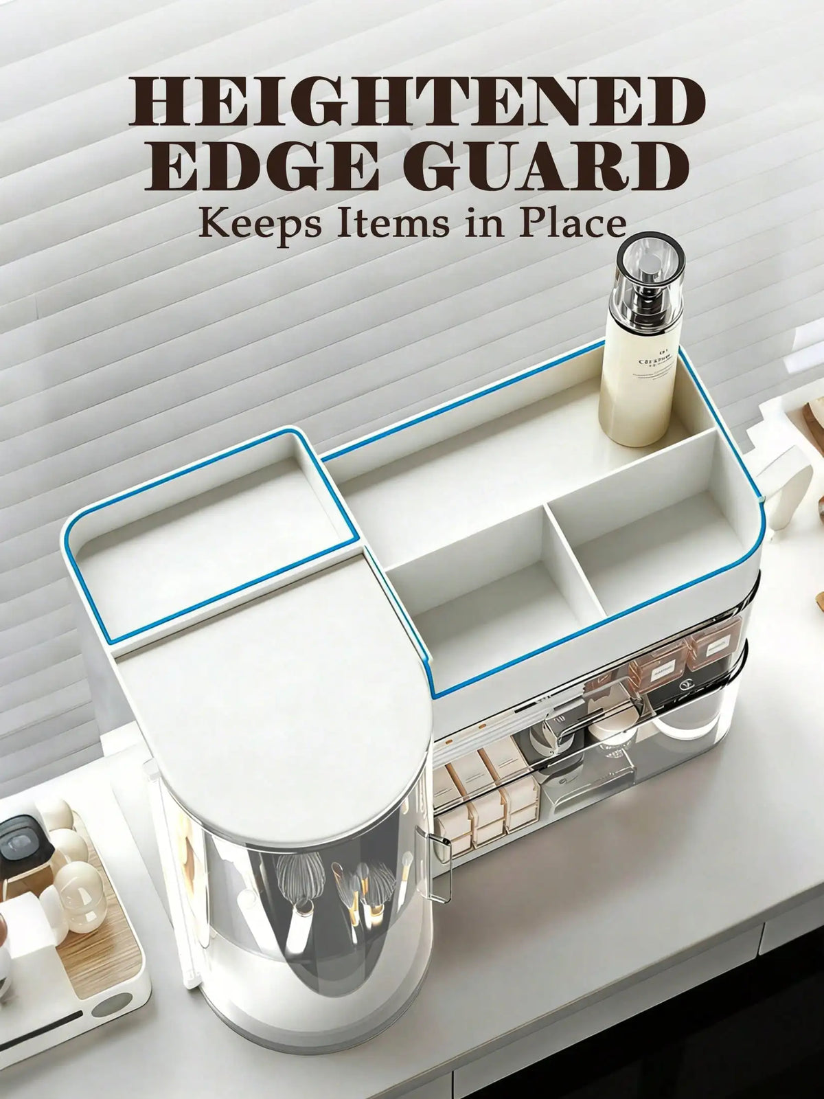 2-Tier Rotating Makeup Organizer with Brush Holder – Large-Capacity Skincare and Cosmetic Storage