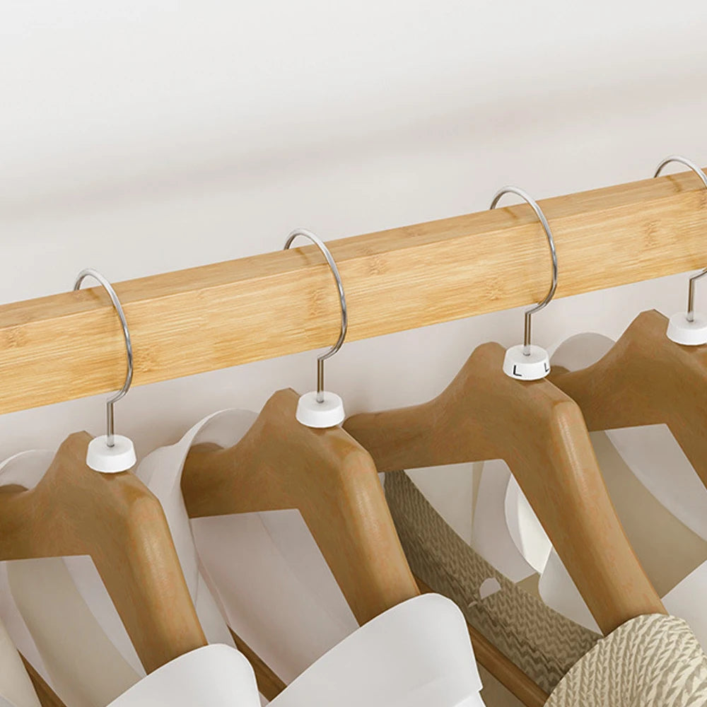 Bamboo Double Clothes Rack with Wheels and Shelves