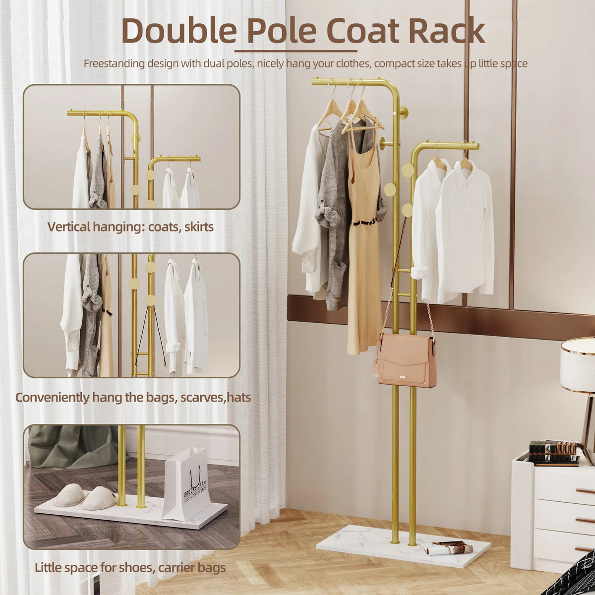 Metal Clothes Hanger Stand with Stone Base Anti-Collapse Garment Rack