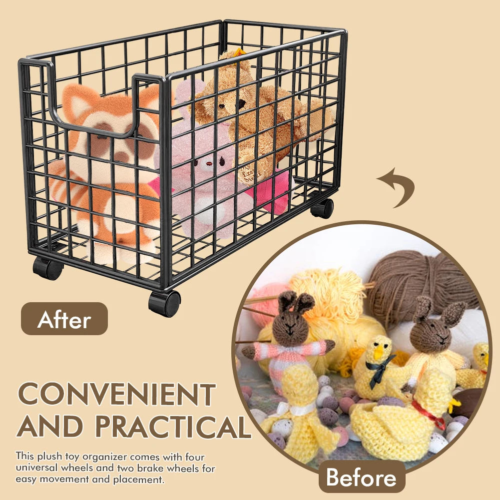 Stuffed Animal Organizer Metal Wire Basket Kids Storage Bin
