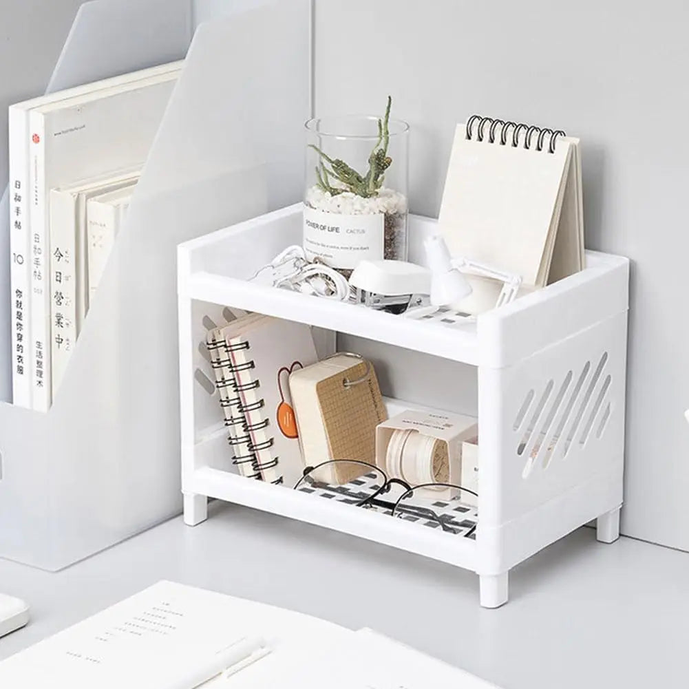 Multifunctional 2-Tier Plastic Shelf Organizer Desktop Storage for Cosmetics, Stationery, and Kitchen Sundries