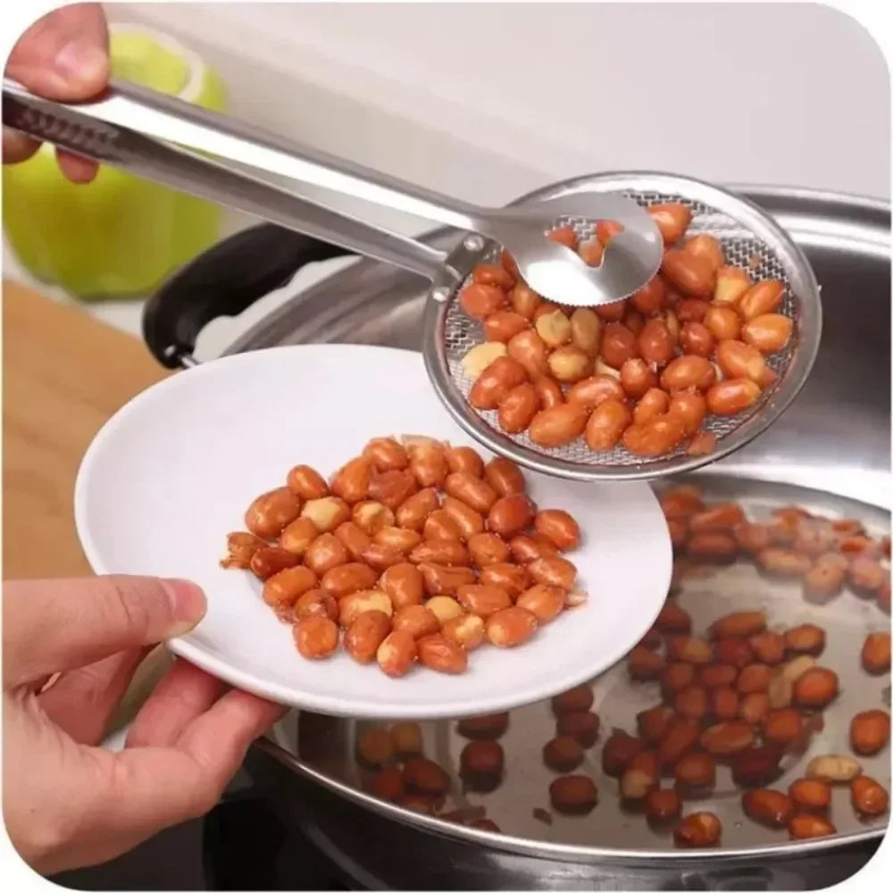 Stainless Steel Fine Mesh Strainer Spoon with Clip – Heat-Resistant Oil Filter Colander for Fried Food, Soup, Sauce, Pasta, Vegetables, Salad &amp; BBQ Cooking